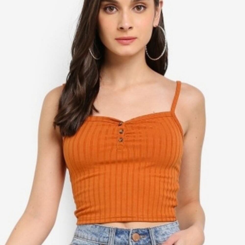 Topshop Orange Ribbed Crop Top
